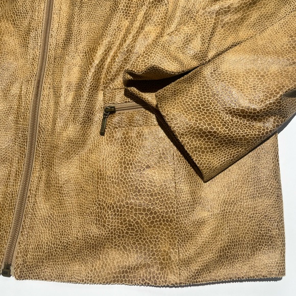 JM Collection Camel Faux Leather Vegan Snakeskin Print Zip Up Jacket w/ Pockets - Picture 2 of 10